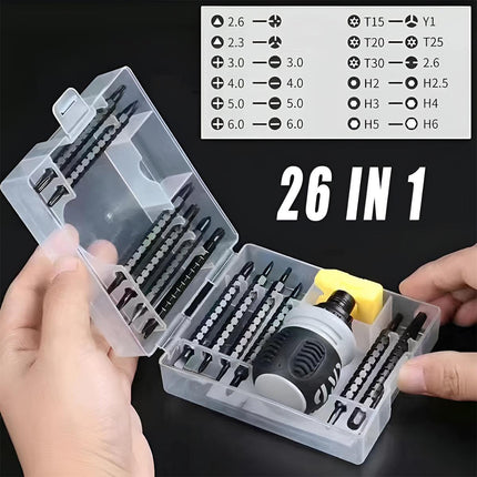 Ratchet Screwdriver Set with Sleeve Dual Head Screwdriver Expansion Cross Bits - 26-in-1.