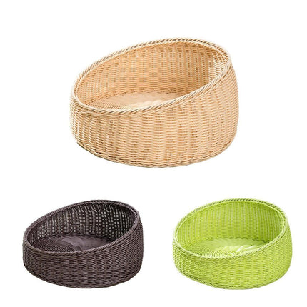 Rattan Cat Nest Four Seasons Open Cat House Summer Bed for Cats Pet Supplies - Green.