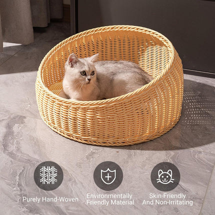 Rattan Cat Nest Four Seasons Open Cat House Summer Bed for Cats Pet Supplies - Green.