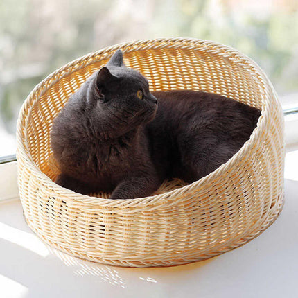 Rattan Cat Nest Four Seasons Open Cat House Summer Bed for Cats Pet Supplies - Green.