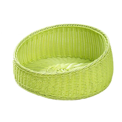 Rattan Cat Nest Four Seasons Open Cat House Summer Bed for Cats Pet Supplies - Green.