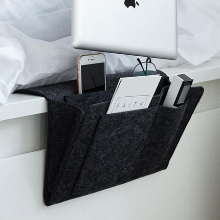 Bedside Storage Caddy Hanging Organizer Pocket Bag for Phone Remote Book - Black.