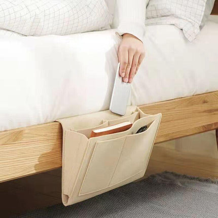 Bedside Storage Caddy Hanging Organizer Pocket Bag for Phone Remote Book - Black.