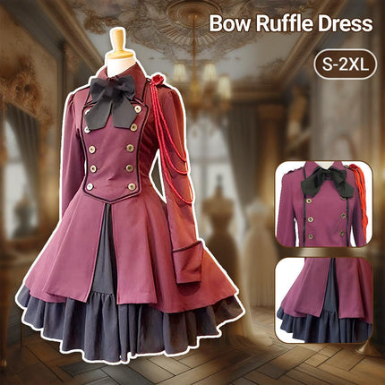 Gothic Renaissance Dress Ruffled Long Sleeve Medieval Cosplay Steampunk Gown - L.