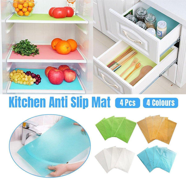 4PCS Cuttable Kitchen Anti-slip Mat Anti-fouling Refrigerator Drawer Liner Mat - White.