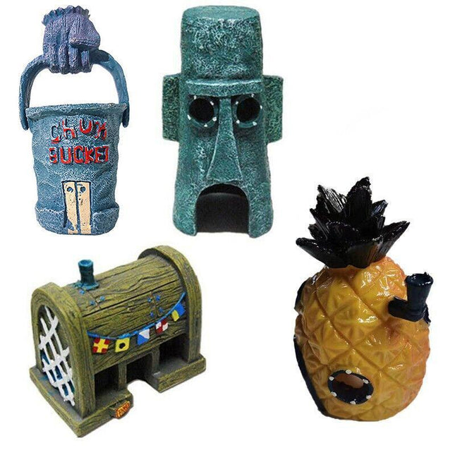 For Alien Spongebob Pineapple House Hole Fish Tank Decoration Aquarium Ornament - Plankton House.