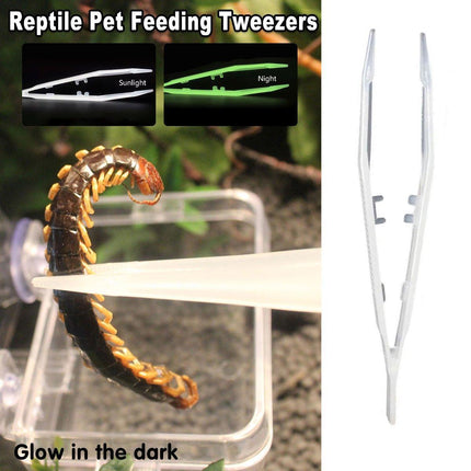18cm Plastic Luminous Tweezer Feeding Tongs Straight for Reptile Feeder White.