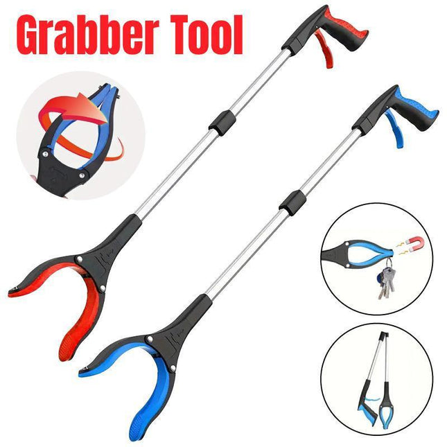 Folding Rubbish Picker Clip Hygiene Trash Grabber Long Handle Waste Cleaner Tool - Blue.