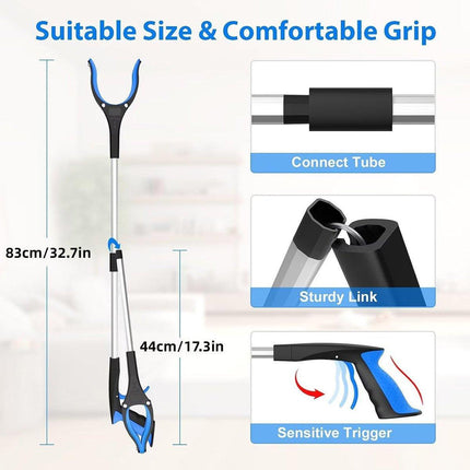 Folding Rubbish Picker Clip Hygiene Trash Grabber Long Handle Waste Cleaner Tool - Red.