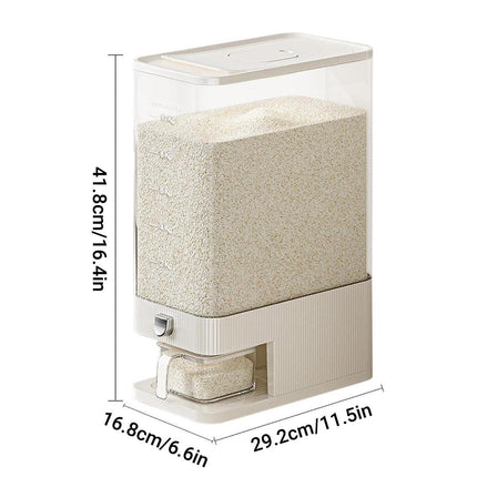 Rice Cereal Dispenser 10KG Grain Container Auto Food Storage Box Measuring Cup.