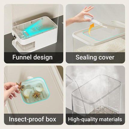 Rice Cereal Dispenser 10KG Grain Container Auto Food Storage Box Measuring Cup.