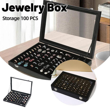 Black Jewellery Box with Lid Dustproof Necklace Ring Earring Storage Display Box.