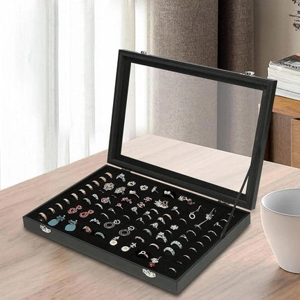 Black Jewellery Box with Lid Dustproof Necklace Ring Earring Storage Display Box.