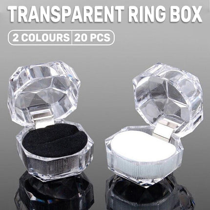 20pcs Acrylic Octagonal Jewelry Ring Earrings Box Transparent Display Cases - White.