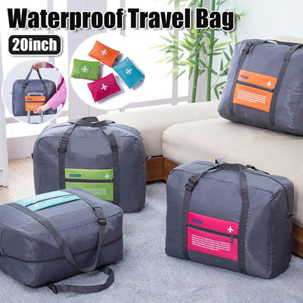 Nylon Waterproof Collapsible Travel Bag Large Suitcase Clothing Organizer - Blue.