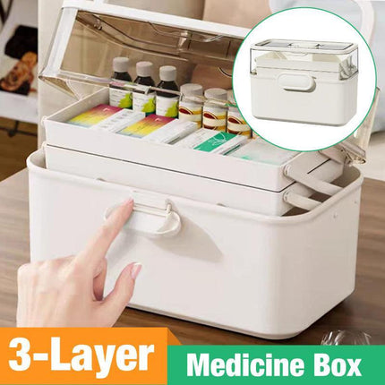 Large Capacity 3 Layer Medicine Box Family Medical Storage Case First Aid Supply.