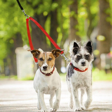 2 Way Double Dual Dog Leash Walk 2 Dogs With One Lead Coupler Nylon Harness - Blue.