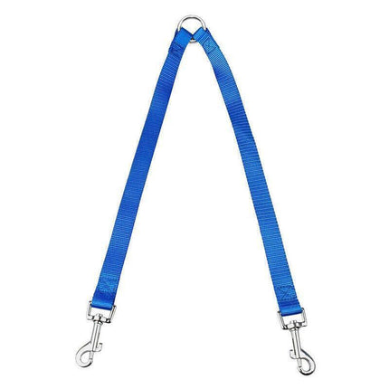 2 Way Double Dual Dog Leash Walk 2 Dogs With One Lead Coupler Nylon Harness - Blue.
