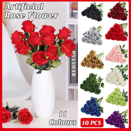 10pcs Artificial Silk Simulation Rose Flowers - Wedding Party Home Decorations - Light-Pink.