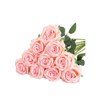 10pcs Artificial Silk Simulation Rose Flowers - Wedding Party Home Decorations - Light-Pink.