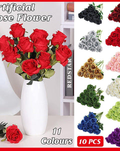 10pcs Artificial Silk Simulation Rose Flowers - Wedding Party Home Decorations - Silver.
