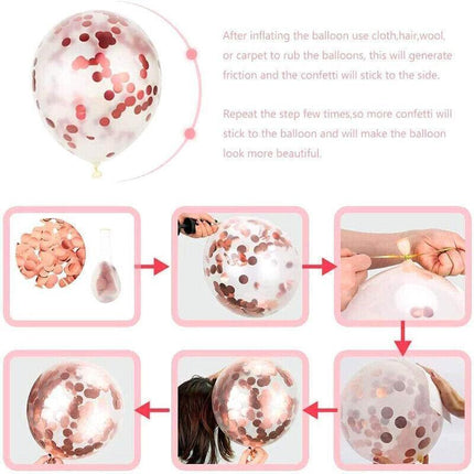 Rose Gold Birthday Balloon Party Decoration Set with Confetti Latex Foil Curtain.