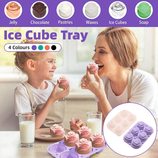 Large Ice Cube Tray Rose Maker Silicone Mold Whiskey Chocolate Jelly Mould DIY - Pink.