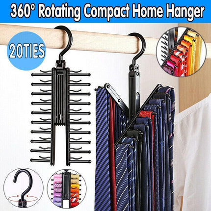 360 Degree Rotating Tie Hanger with 20 Hooks for Closet Scarves Belts Organisation.
