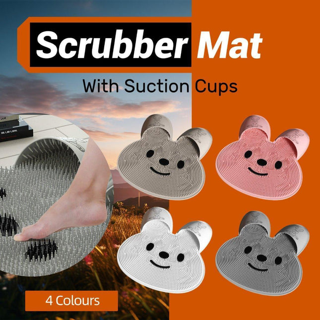 Silicone Foot Scrubber Rabbit Tub Mat Suction Cup Exfoliating Brush Cleaning Mat - Khaki.