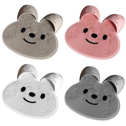 Silicone Foot Scrubber Rabbit Tub Mat Suction Cup Exfoliating Brush Cleaning Mat - Khaki.