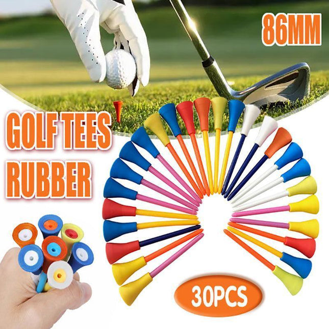 83mm Rubber Golf Tees 30PCS - Colourful Durable Plastic Tees with Soft Cushion Top.