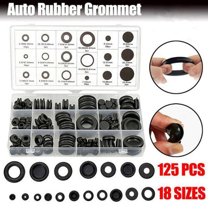 125Pcs Rubber Grommet Set-Assorted Fastener Kit 18 Popular Sizes.