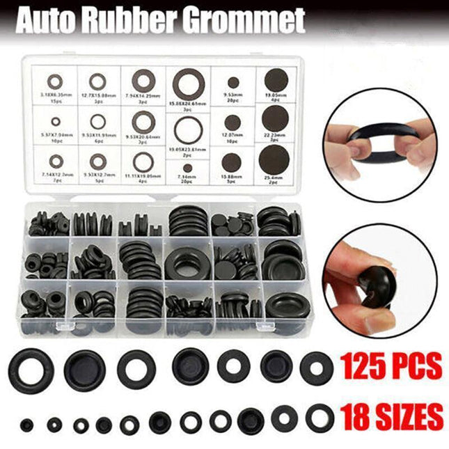125Pcs Rubber Grommet Set-Assorted Fastener Kit 18 Popular Sizes.