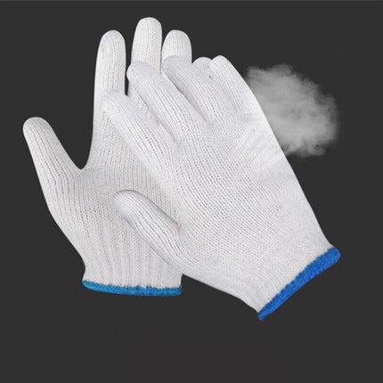 White Cotton Work Gloves Knitted Heavy Duty for Gardening or Warehouse Use - 5Pairs.