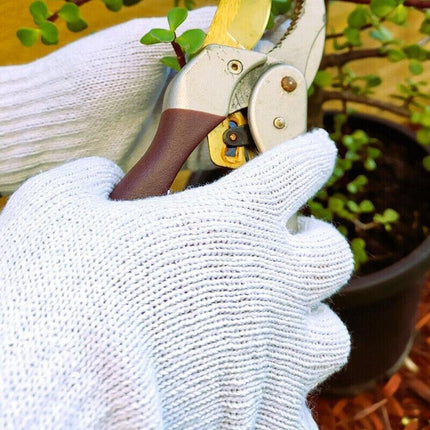 White Cotton Work Gloves Knitted Heavy Duty for Gardening or Warehouse Use - 5Pairs.