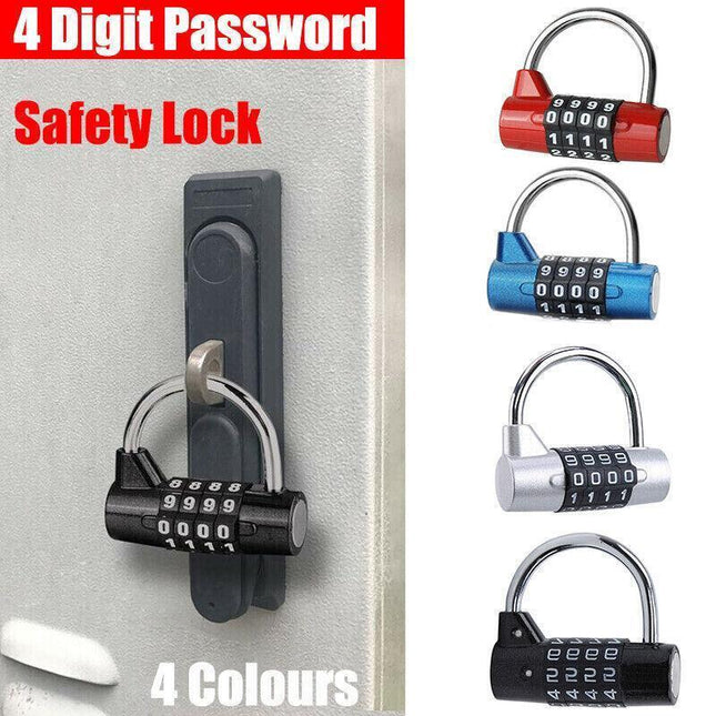 4 Digit Combination Padlock Wide Shackle Password Lock for Locker or Luggage - Red.