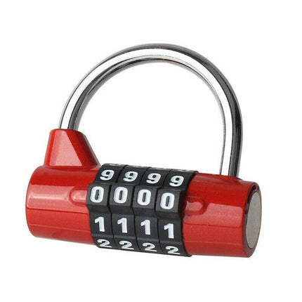 4 Digit Combination Padlock Wide Shackle Password Lock for Locker or Luggage - Red.