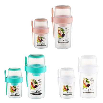 Double Plastic Salad Cup with Fork Sealed Breakfast Container for On-the-Go Meal - 560ml-Green.