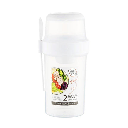Double Plastic Salad Cup with Fork Sealed Breakfast Container for On-the-Go Meal - 560ml-Green.