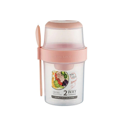 Double Plastic Salad Cup with Fork Sealed Breakfast Container for On-the-Go Meal - 560ml-Green.