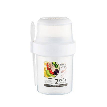 Double Plastic Salad Cup with Fork Sealed Breakfast Container for On-the-Go Meal - 560ml-Green.