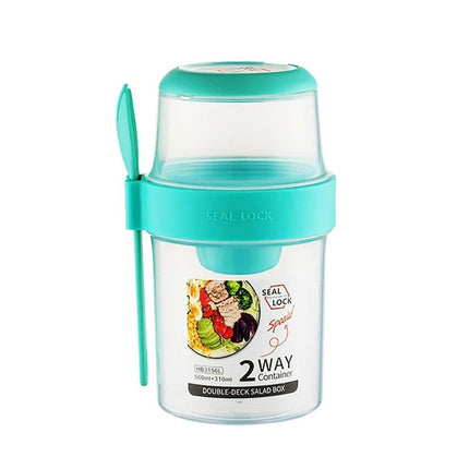 Double Plastic Salad Cup with Fork Sealed Breakfast Container for On-the-Go Meal - 560ml-Pink.