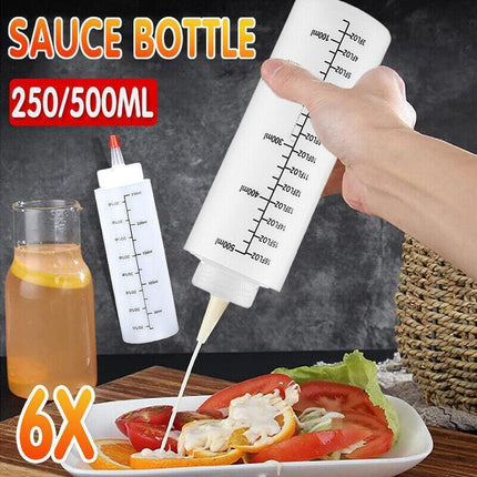 Squeeze Condiment Dispenser Bottles 250ml 500ml Sauce Craft Use Set of 6 - 250ML.