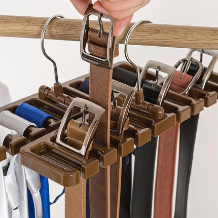 10 Slot Tie and Belt Hanger for Wardrobe Mens Closet Rack Organiser Hook - Brown.