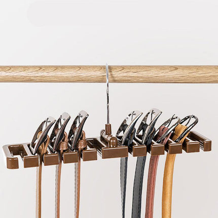 10 Slot Tie and Belt Hanger for Wardrobe Mens Closet Rack Organiser Hook - Brown.