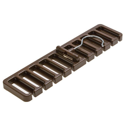 10 Slot Tie and Belt Hanger for Wardrobe Mens Closet Rack Organiser Hook - Brown.