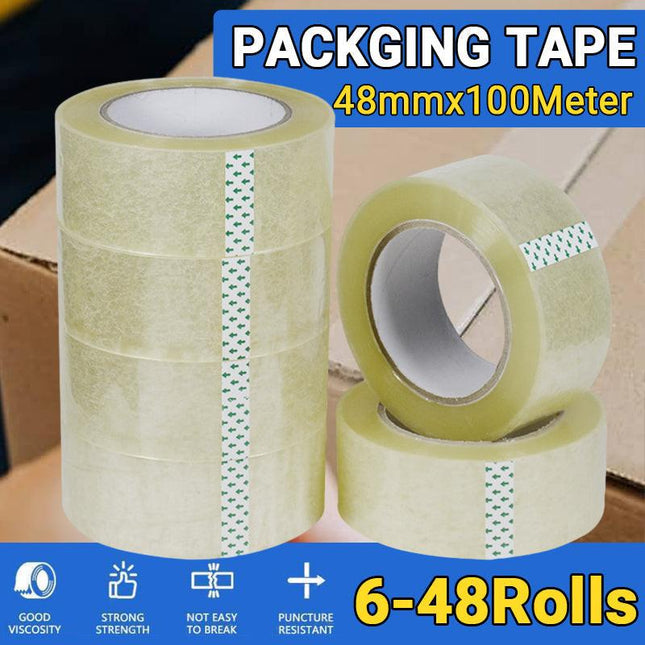 Clear Packing Tape 48mm x 100m for Carton Sealing 6 to 48 Rolls - 6 Rolls.