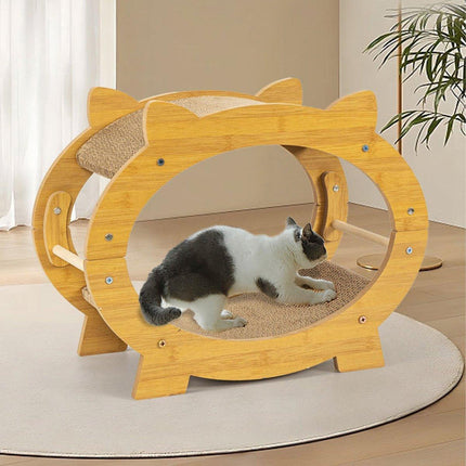 Durable Cat Scratcher Lounge Corrugated Scratching Wood Board - Oval.