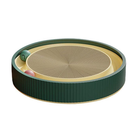 Cat Scratcher Lounge Bed Toy 40cm Round Foldable Cardboard Pad with Ball Track - Blue.