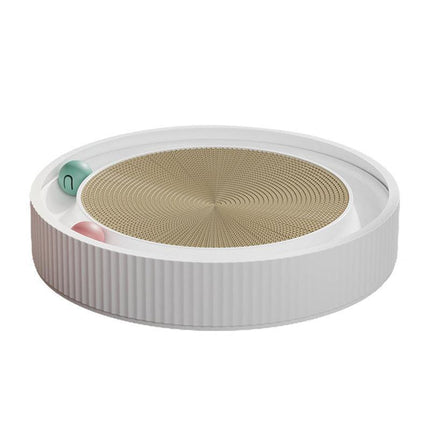 Cat Scratcher Lounge Bed Toy 40cm Round Foldable Cardboard Pad with Ball Track - Blue.